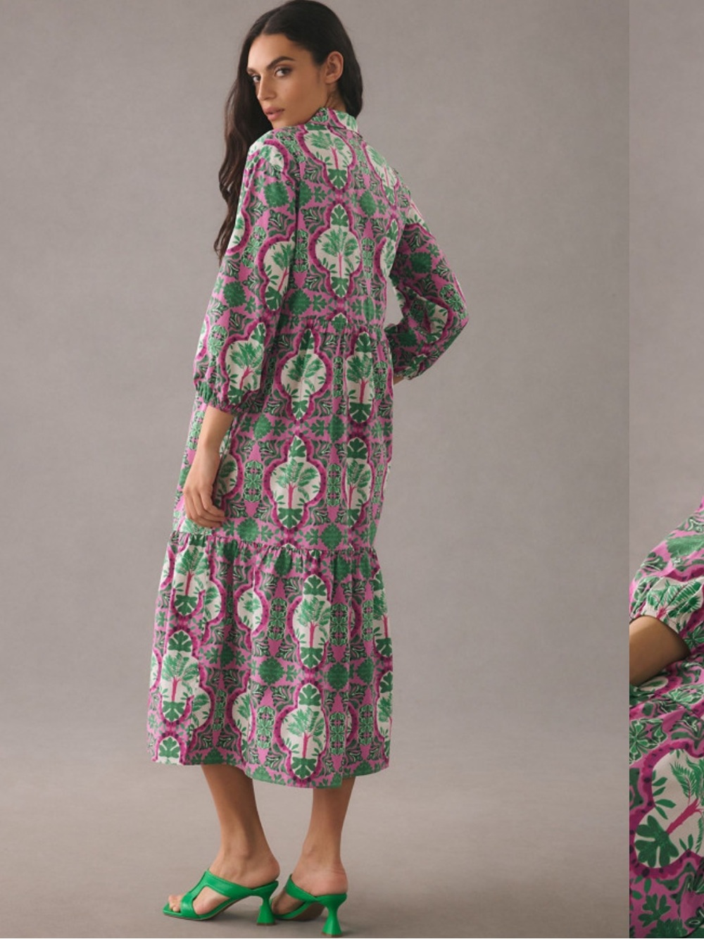 Anthropologie The Bettina Tiered Shirt Dress Pink and Green Size Medium
